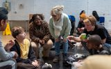 Primary pupils meeting Cindy Awor and Maureen Carr from the cast of Little Red Riding Hood