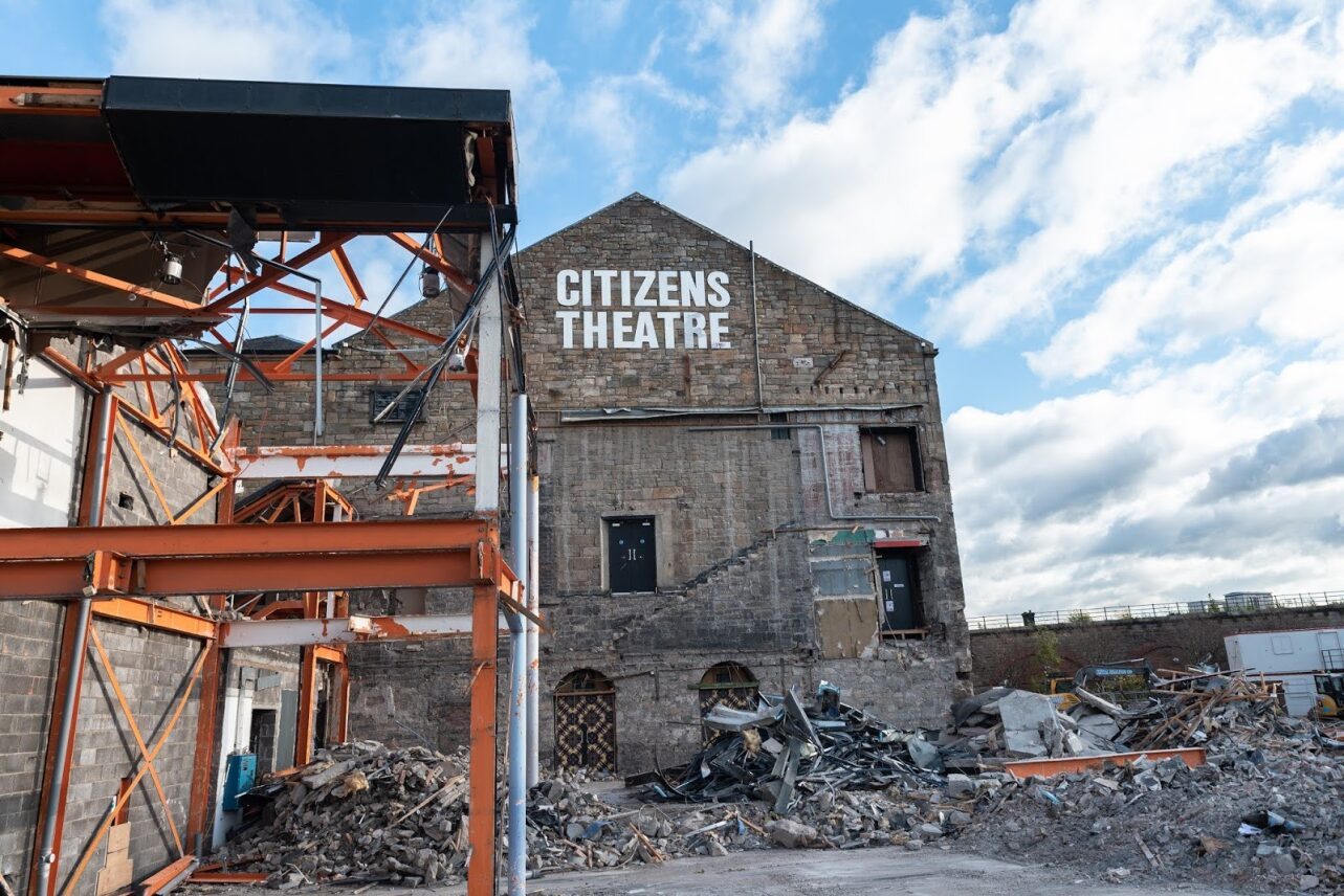 Demolition of our theatre building, with the Victorian auditorium in the background.