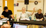 A readthrough for The Singer. Hannah Jarett-Scott reading from a script.