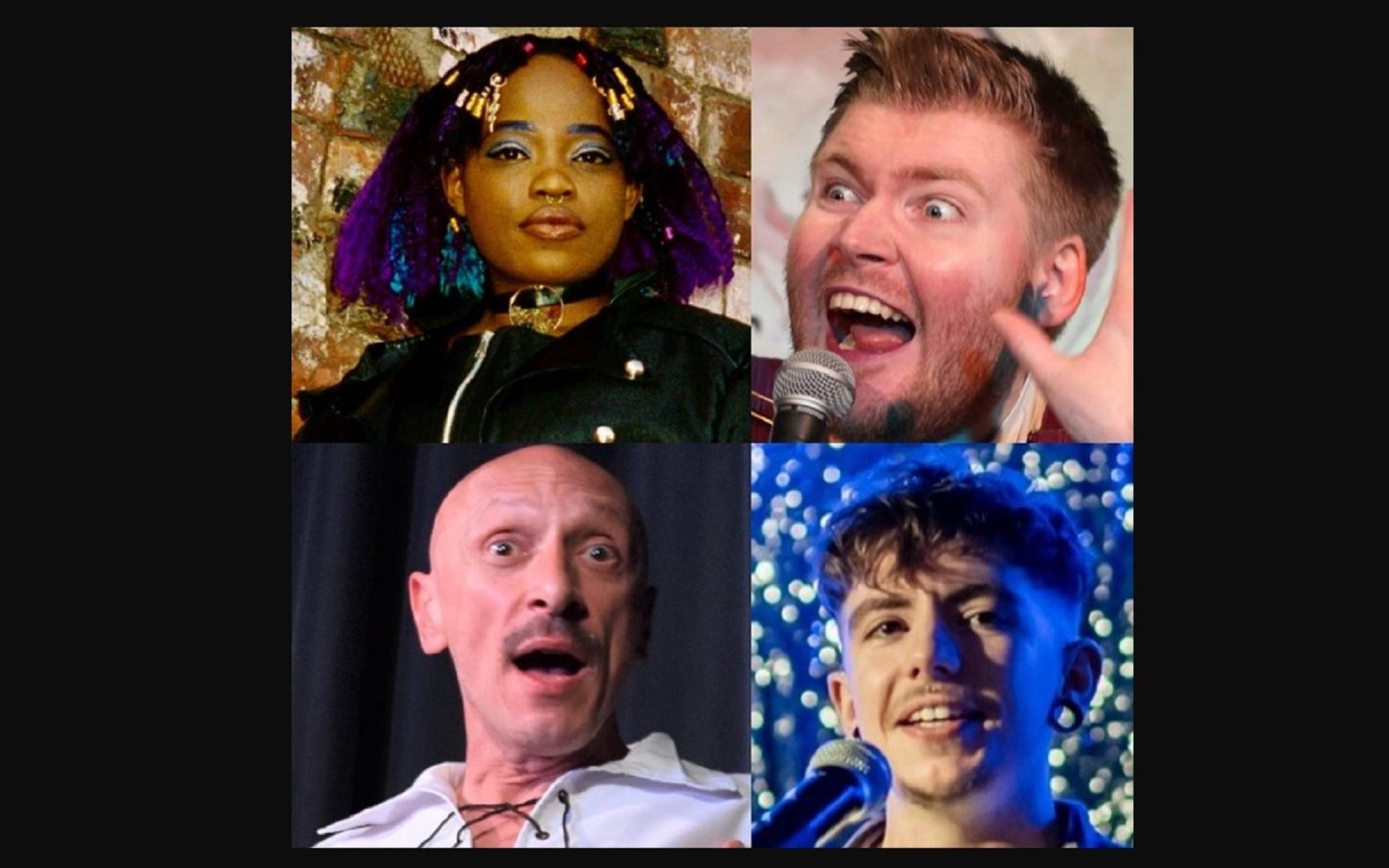 A montage of four people performing