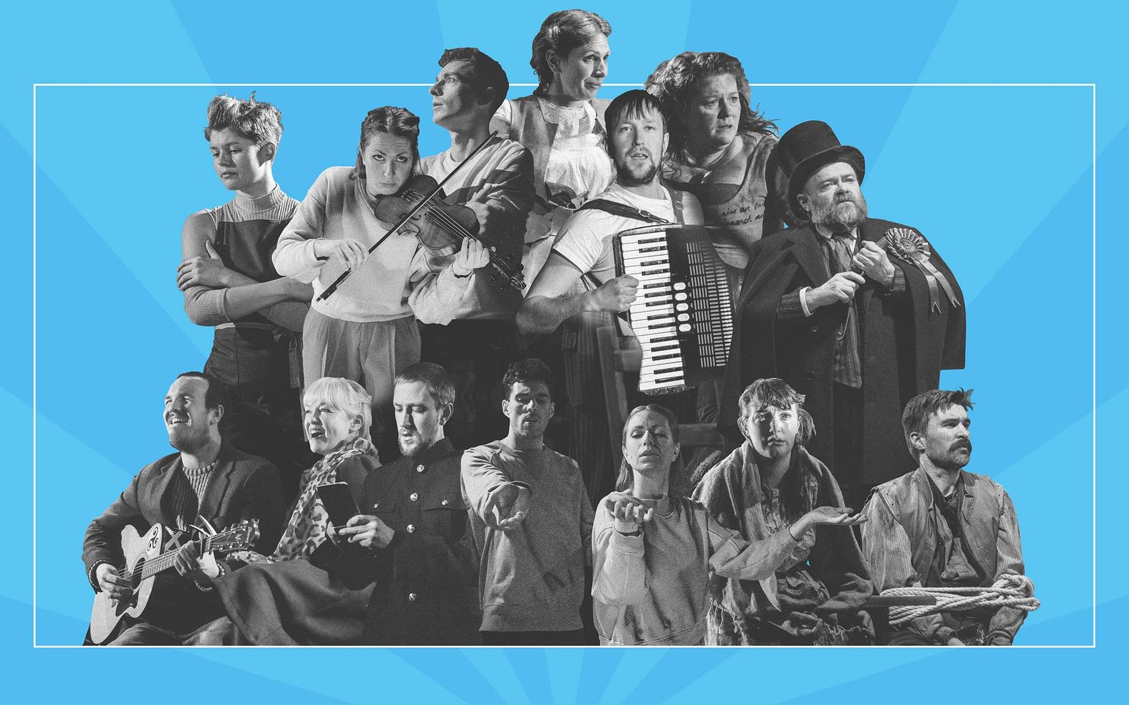 black and white montage of musicians
